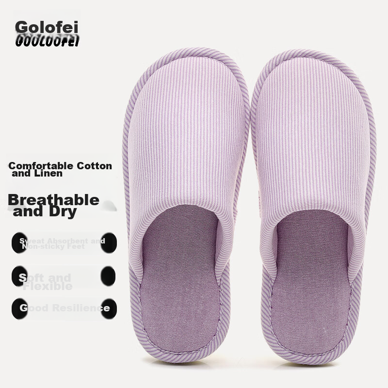 GUOLUOFEI Japanese-Style Soft Sole Silent Spring And Summer Linen Slippers for Men And Women, Non-Slip Indoor Home Use, Purple, Size 40-41