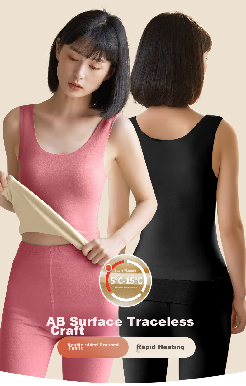 FitonTon 2-Pack AB-Side Thermal Vest for Women, Brushed Fleece Seamless Camisole Undershirt Base Layer Sleeveless Slim-Fit Top Size L 1