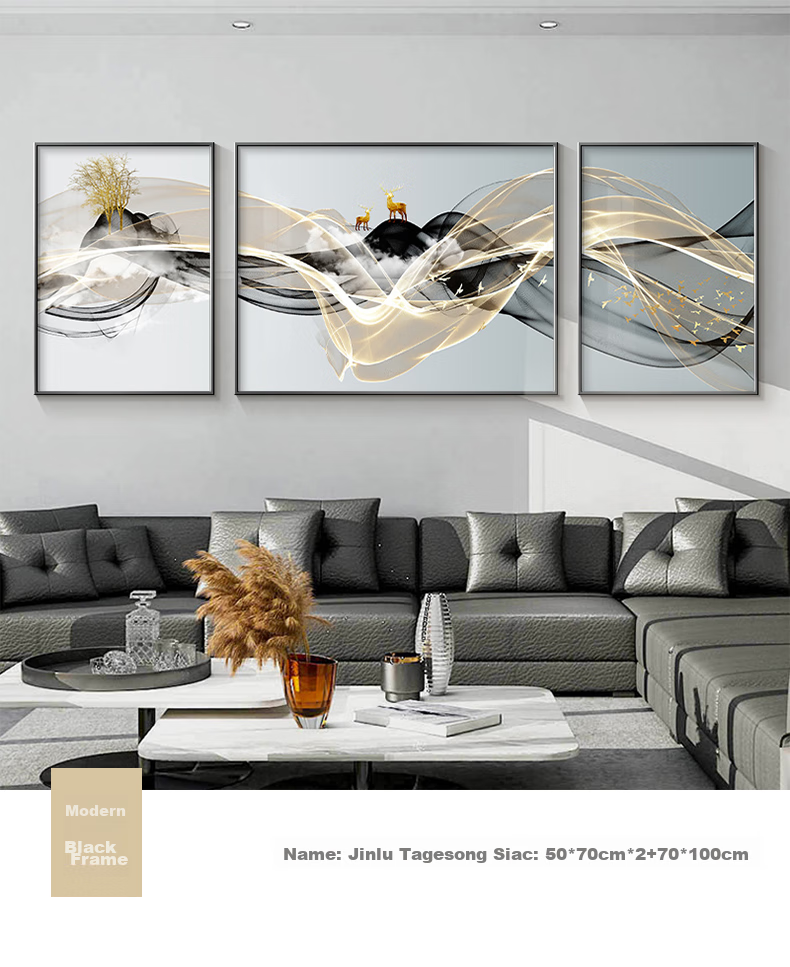Jijianji Vintage Style Living Room Decorative Painting Sofa Background Wall Persimmon Auspicious Abstract Triptych Wall Art 7