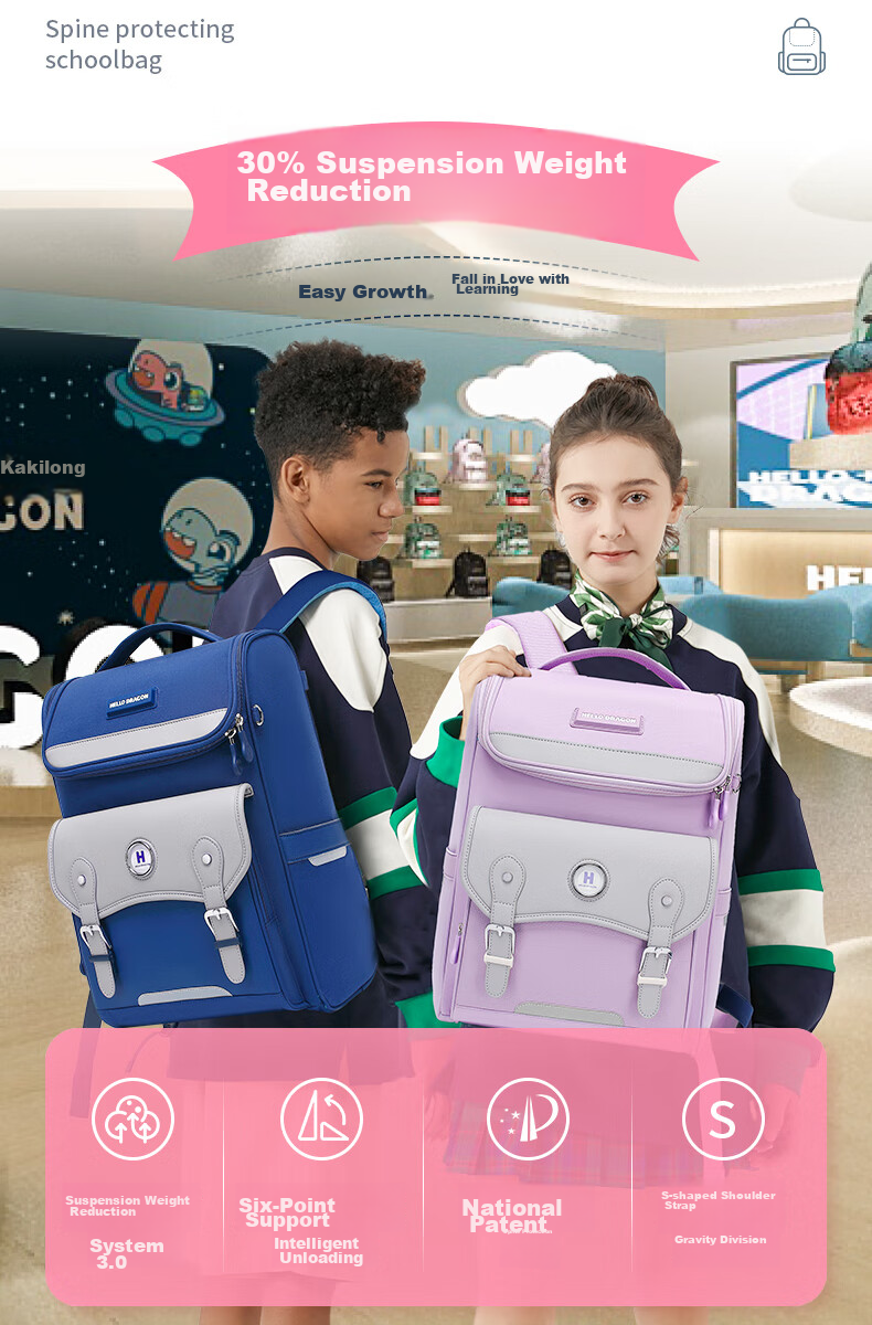 Herder Elementary School Backpack with Anti-Gravity Spring, Weight Reduction, And Spine Protection for Grades One to Six, Ultra-Lightweight Children's Backpack 4
