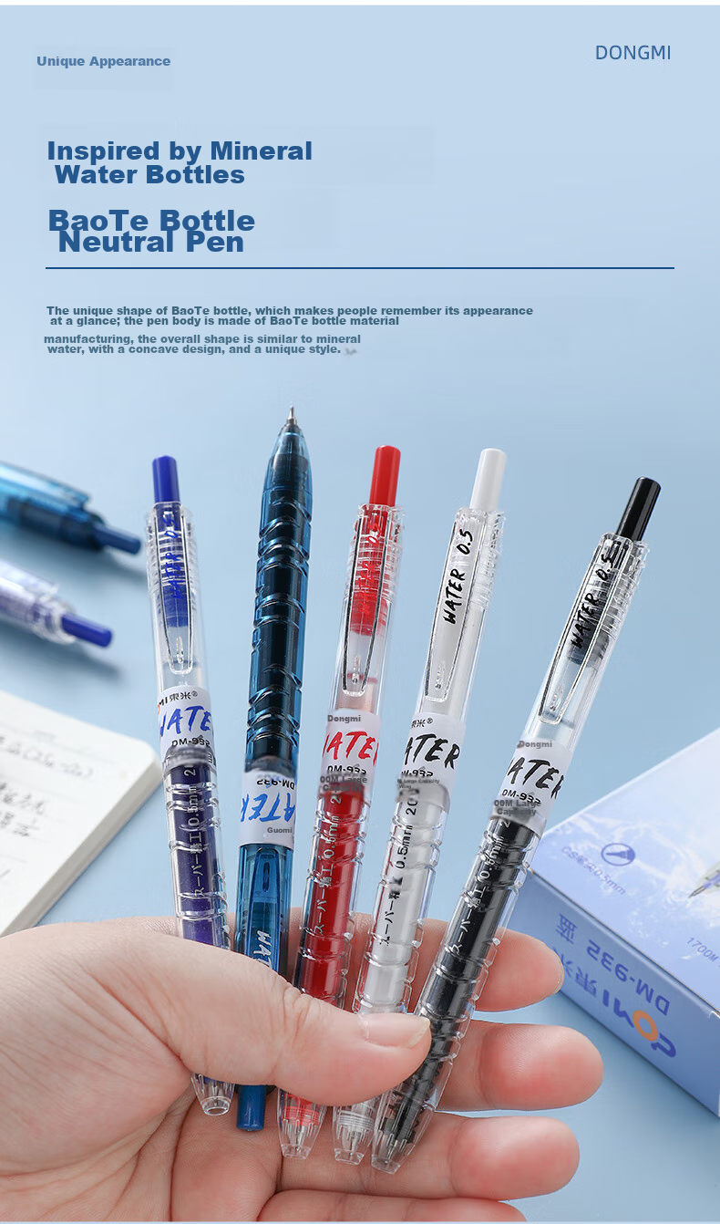 Dongmi Gel Pen, Baote Bottle Push-Button 0.5mm Signature Pen, Dongmi Bullet Tip, Essential for Primary And Secondary School Students, Office Use, Large Capacity, Exam Writing Pen, Transparent Barrel, Blue, 3 Pcs DM932 3