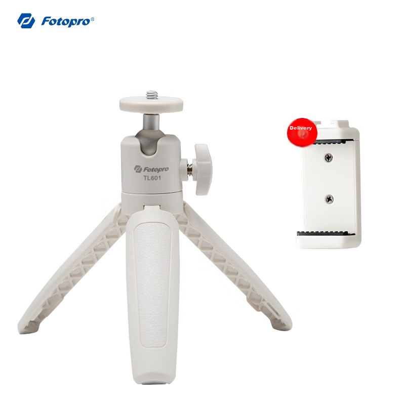 Fotopro TL-601 Portable Mini Camera Mirrorless Tripod, Phone Desktop Stand, Live Streaming Vlog Extendable Selfie Stick, Phone Tripod, White