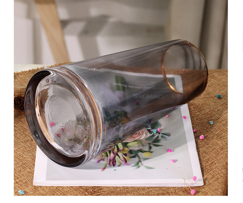 Shengshitaibao Glass Vase, Transparent Flower Arrangement Vessel, Hydroponic Container, Living Room Decoration, Conical Barrel with Tree Bark Texture 4
