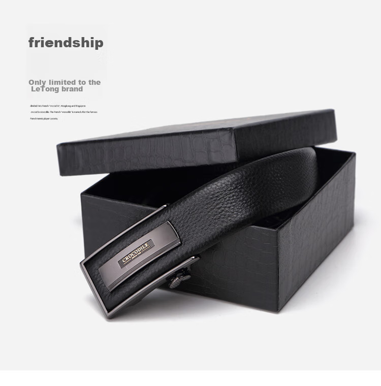 CROCODILE Men's Belt, Inner-Wear Style, Top-Grain Leather, Business Casual Fashion Automatic Buckle Belt 12575, Gift for Boyfriend 7