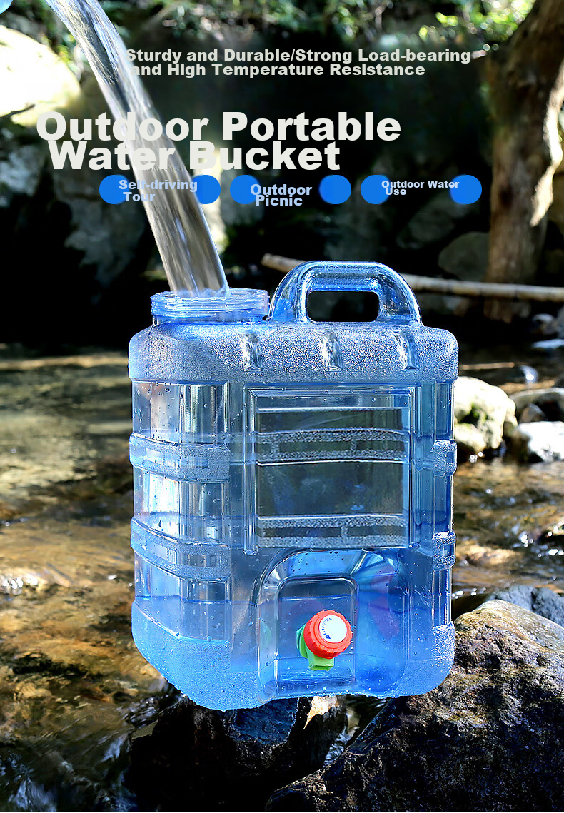 Geshu Outdoor Water Bucket, Food-Grade Storage Bucket, Camping Pure Water Container, Portable Car Water Tank with Tap, 25L, Army Gree 1