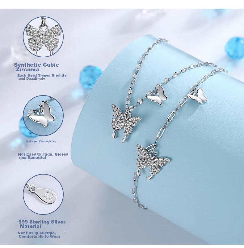 Dijing 999 Sterling Silver Butterfly Necklace for Women, Elegant Pendant, Best Friend Jewelry, Luxurious Niche Birthday Gift for Girlfriend 5