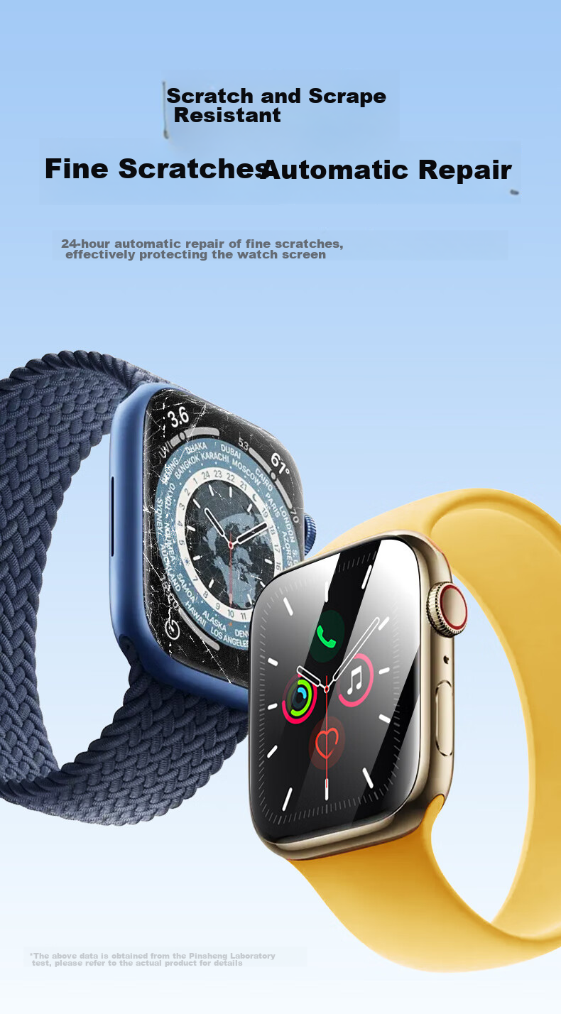 Pisen Screen Protector for Apple SE3/S9/S8/S7, Compatible with Apple Watch SE3/S9/S8/S7, 44/45mm High Definition Anti-Scratch Dust-Free Quick Installation Film, 2 Pieces 8