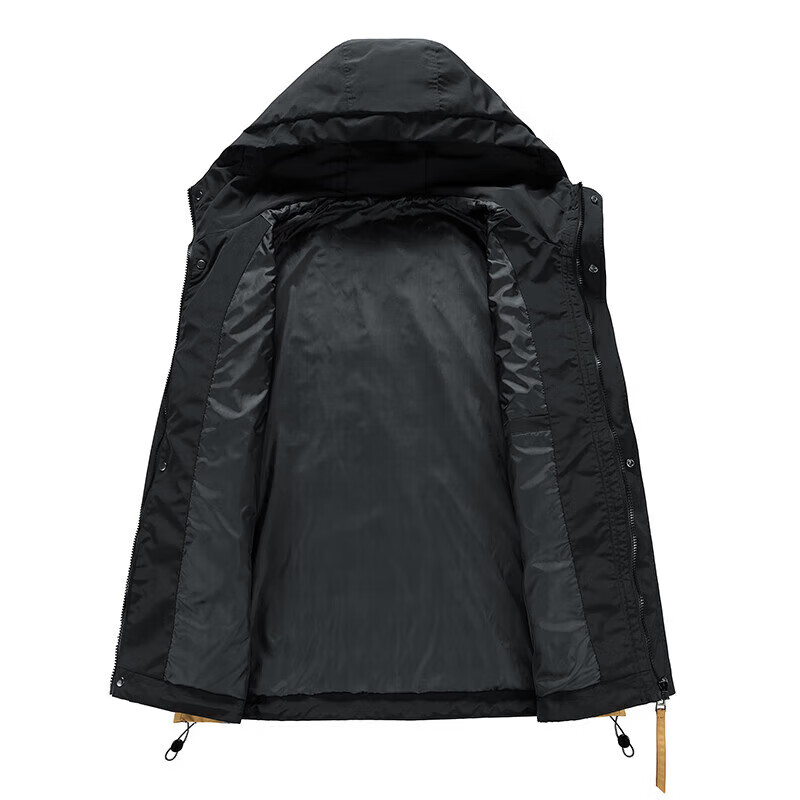 JEANSWEST Men's Windbreaker Jacket, 2025 Autumn Outdoor Hooded Coat, Trendy Versatile Outerwear, Black Khaki, 2XL