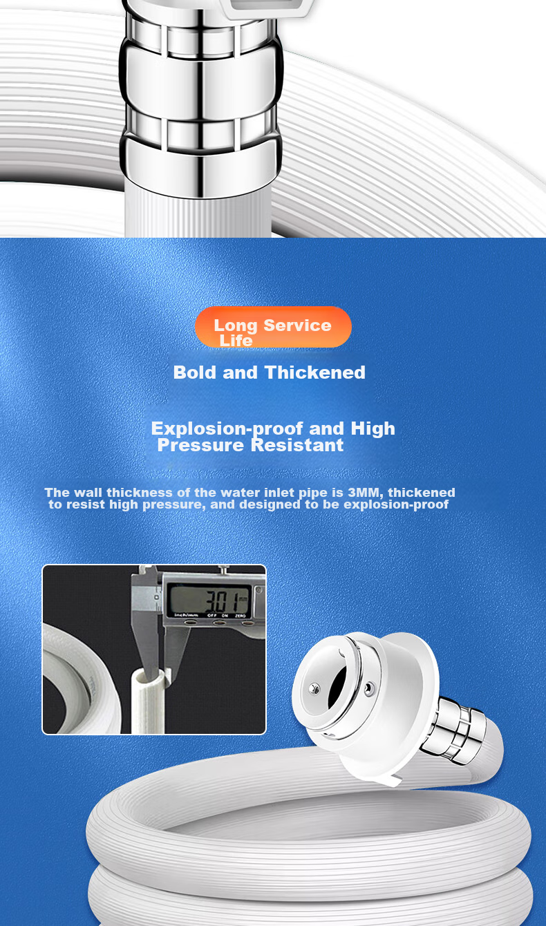 Lelandi Fully Automatic Washing Machine, 2-Meter Inlet Hose, 1/2 Inch Connector, Extended Hose 2m, Universal Interface with Steel Head for Fully Automatic Drum And Impeller Washers, L5003 4