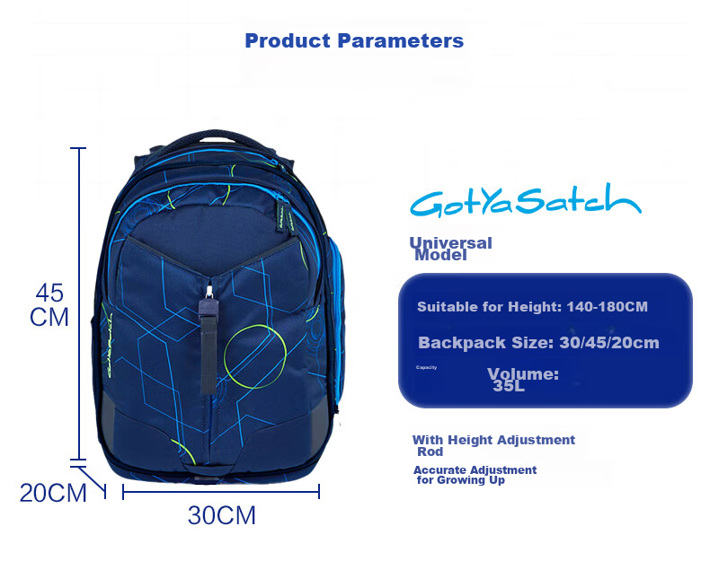 Got Ya Satch Middle School, High School And Elementary School Students' Backpack for Boys And Girls, Lightweight Spine-Protecting Large Capacity Backpack 35L 12