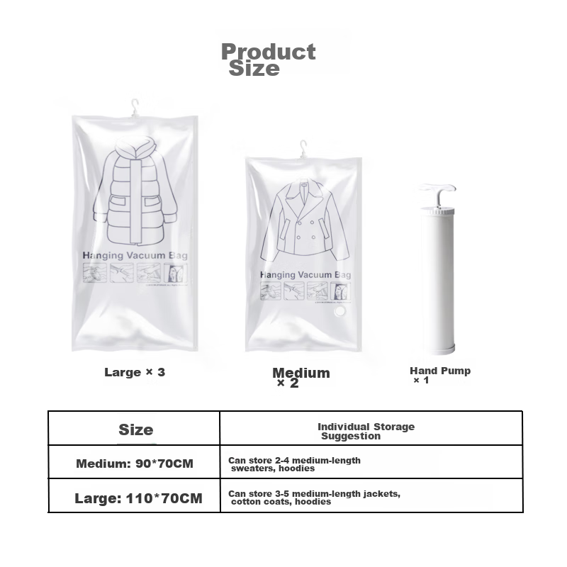 DR.STORAGE Hanging Vacuum Storage Bags, Clothes Storage Bags for Coats And Down Jackets, Suit Dust Covers, Hanging Garment Bags, 6-Piece Set