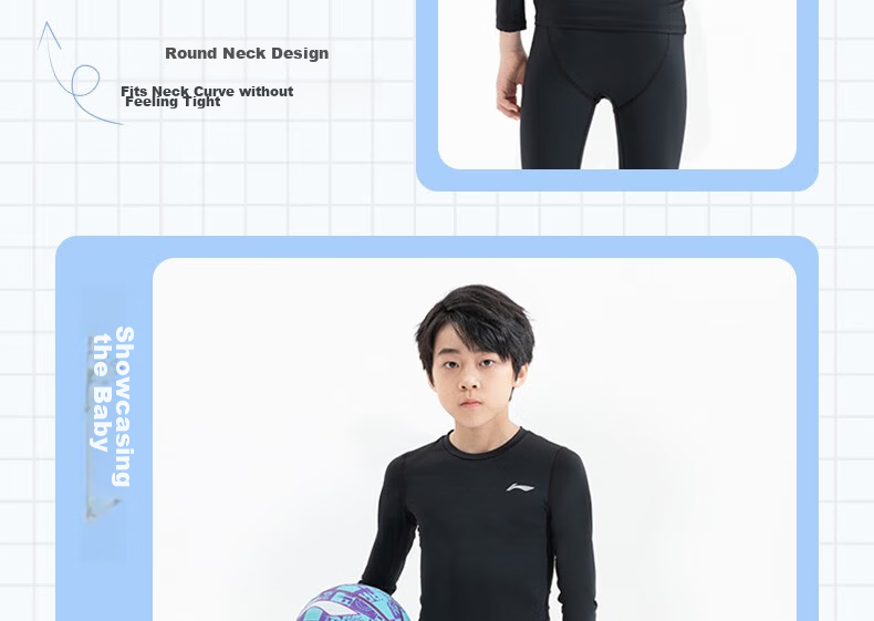 Li-Ning Children's Tight-Fitting Training Suit, Quick-Dry Sportswear Set, Breathable, for Boys And Girls, Autumn And Winter, Badminton Base Layer, Basketball And Soccer Uniform 11