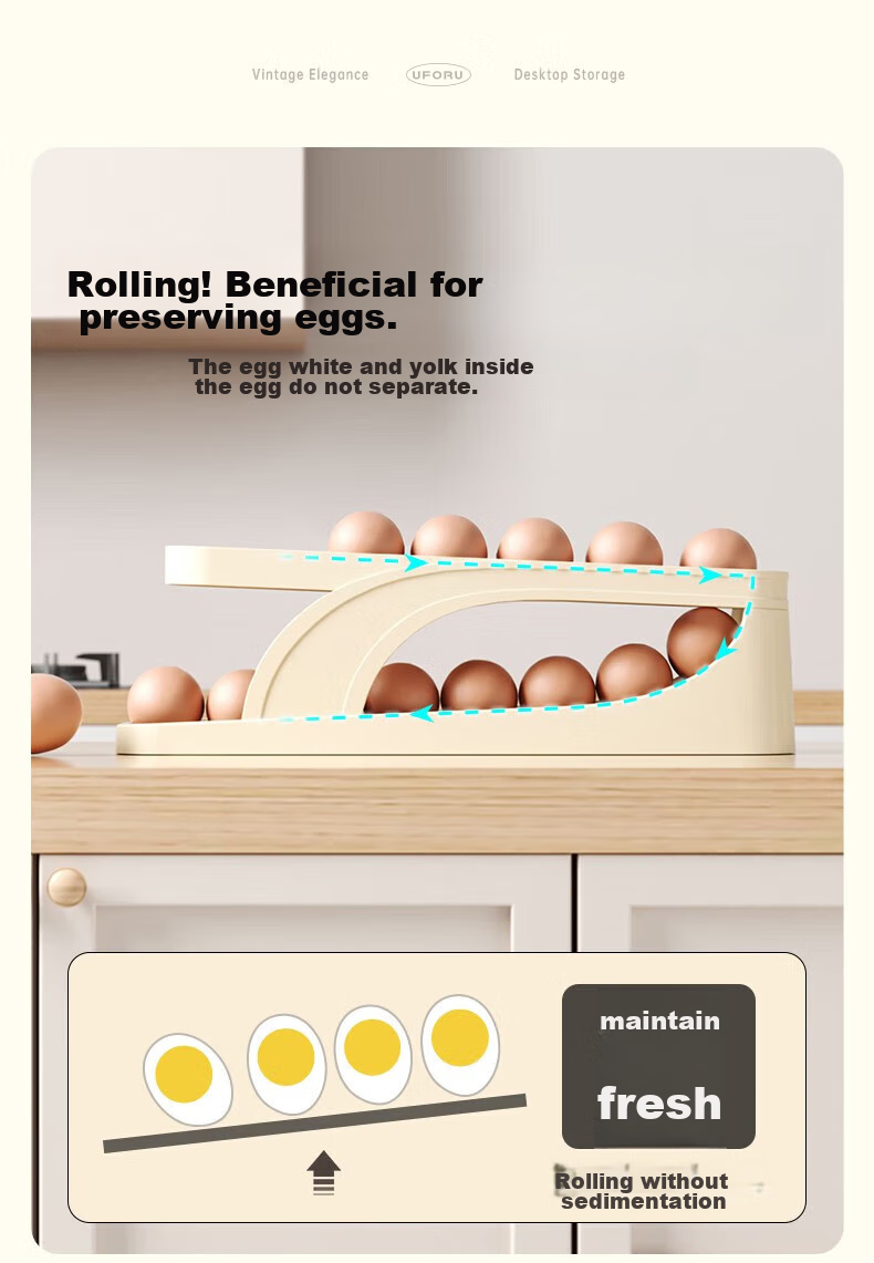 Jingmao Egg Storage Box, Refrigerator Side Door Organizer, Food-Grade Egg Rack, Automatic Rolling Egg Container, Fresh-Keeping Box 5