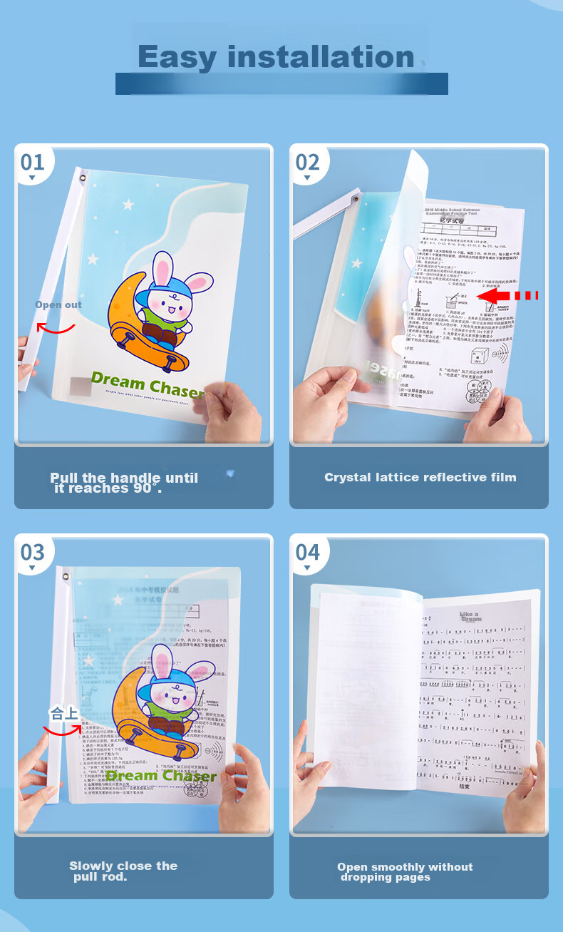 DiLe 90° Rotating Side-Opening PP File Folder, Thickened A4 Material Exam Paper Storage, Student Office Use, Pack of 5, FU-370 Transparent Green Document Folder 2
