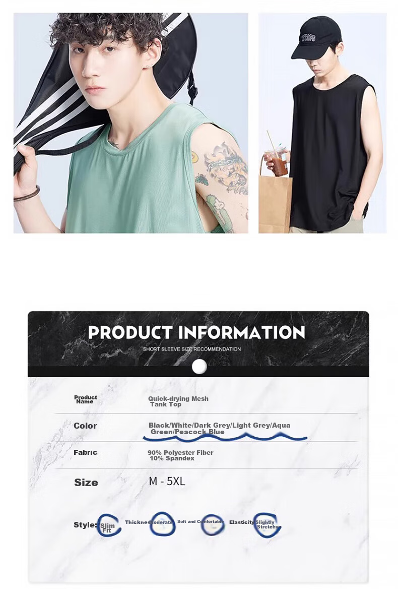 Warrior Men's Tank Top, Summer Outdoor Sports Wide-Shoulder Vest, Loose-Fitting Sleeveless Thin Vest for Chubby People, White, M 9