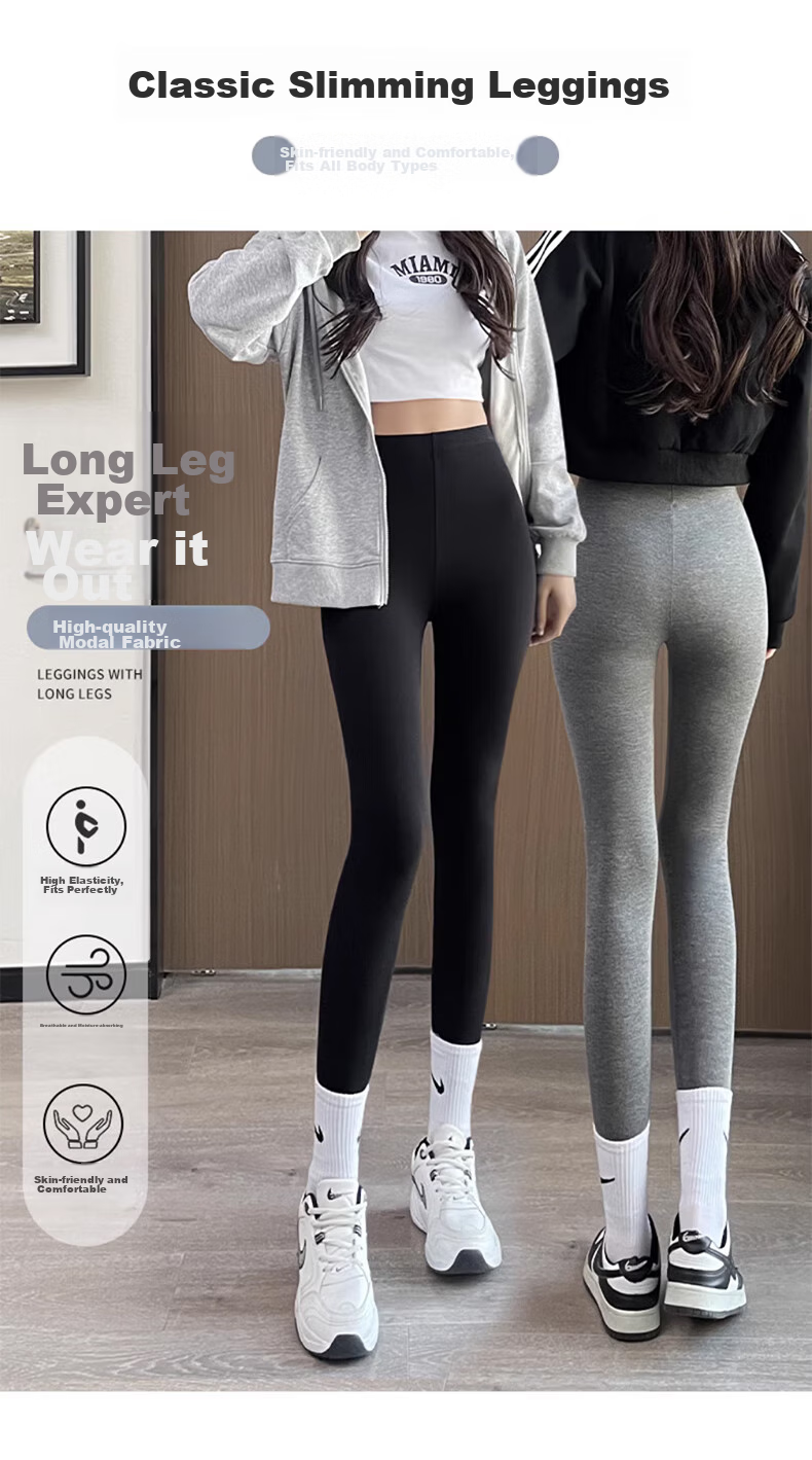 LangSha Modal Leggings for Women, Spring And Autumn Wear, Nine-Tenths Thin Yoga Pants, Black Slim-Fit Elastic Skinny Pants 1