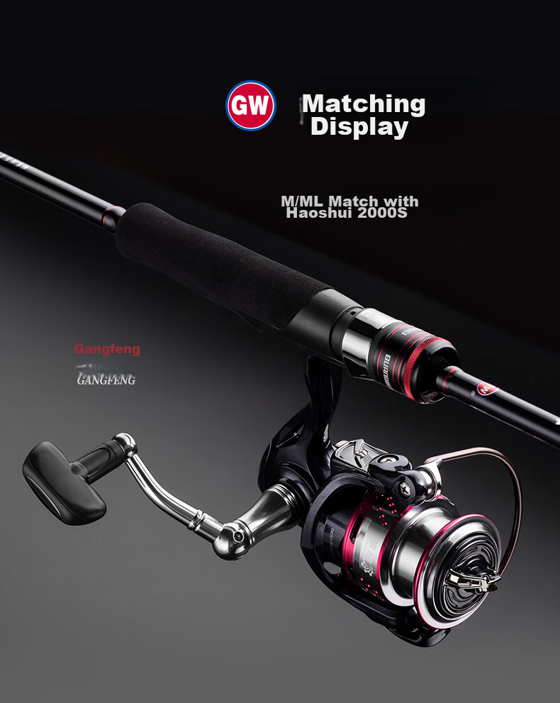 GW Gangfeng Lure Rod Straight Handle, 2.4 Meters, M Action, Spinning Reel, Fuji O-Ring, for Bass, Mandarin Fish, Topmouth Culter, Lure Rod Set 17