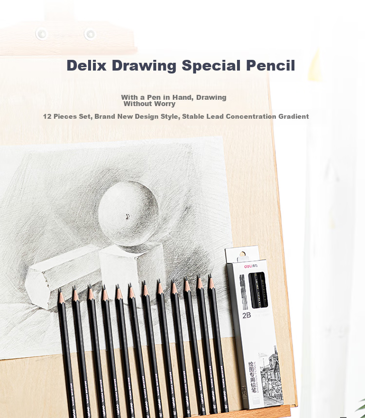 Deli Drawing Pencils, 12 Pieces, 2B Sketching Pencils, Hexagonal Barrel for Students, Black Lead Art Pencils for Sketching And Drafting, Specialized for Beginners, Back-To Stationery 1