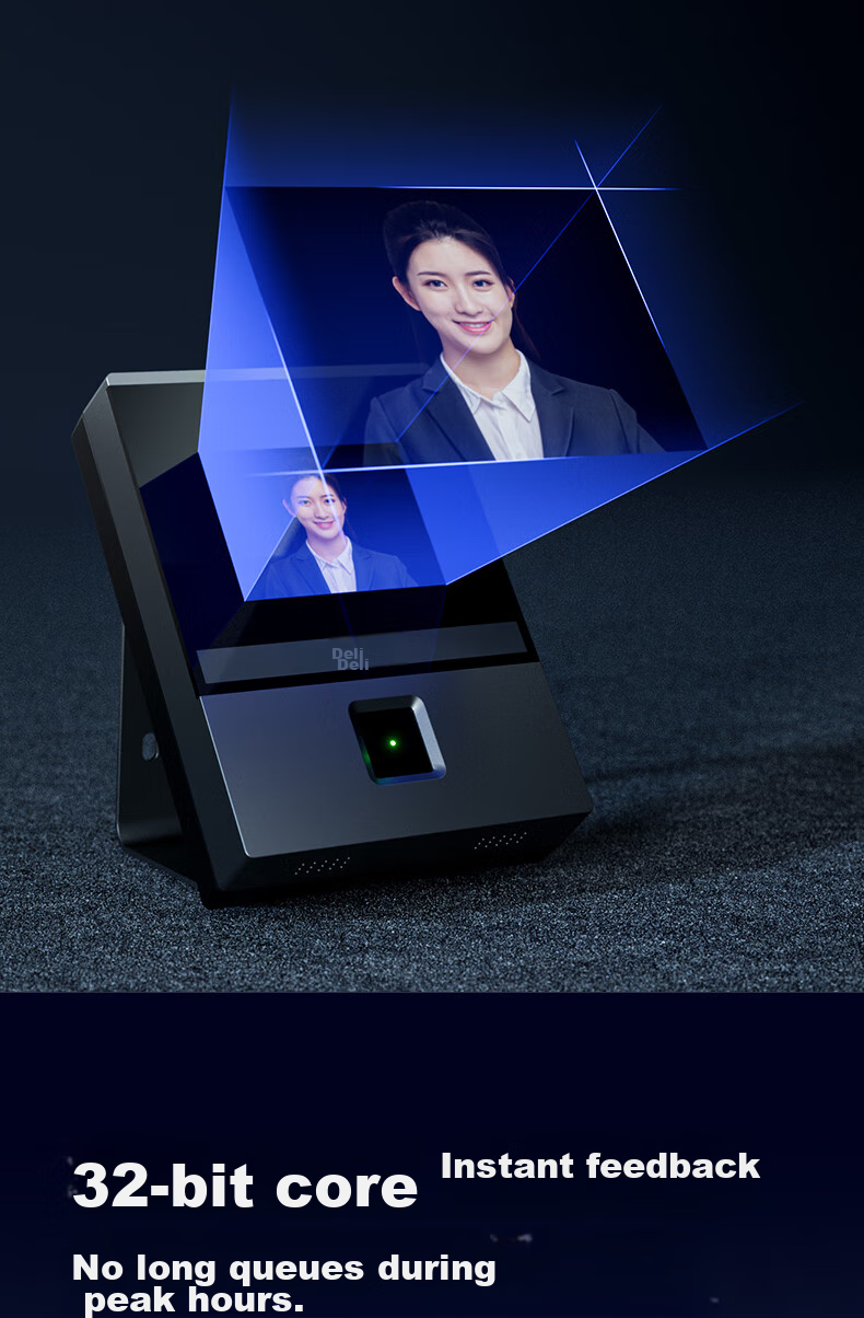 Deli Attendance Machine, Time Clock, Fingerprint And Facial Recognition All-In Device, Visible Light Dynamic Face Recognition, Liveness Detection, Bluetooth Connection, WeChat Mini Program Management AH200W 15