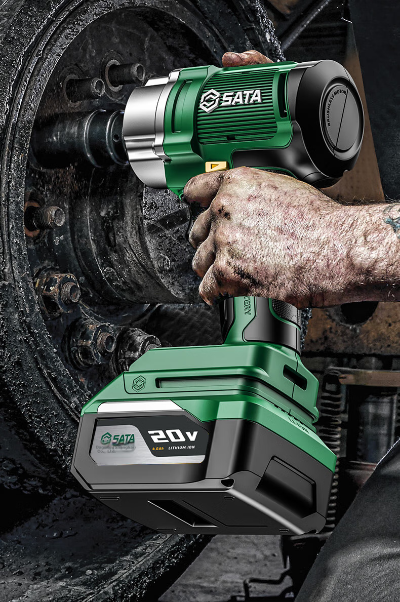 SATA Brushless Electric Wrench Lithium Impact Wrench High Torque Electric Socket Air Gun D05757 with Two Batteries 10