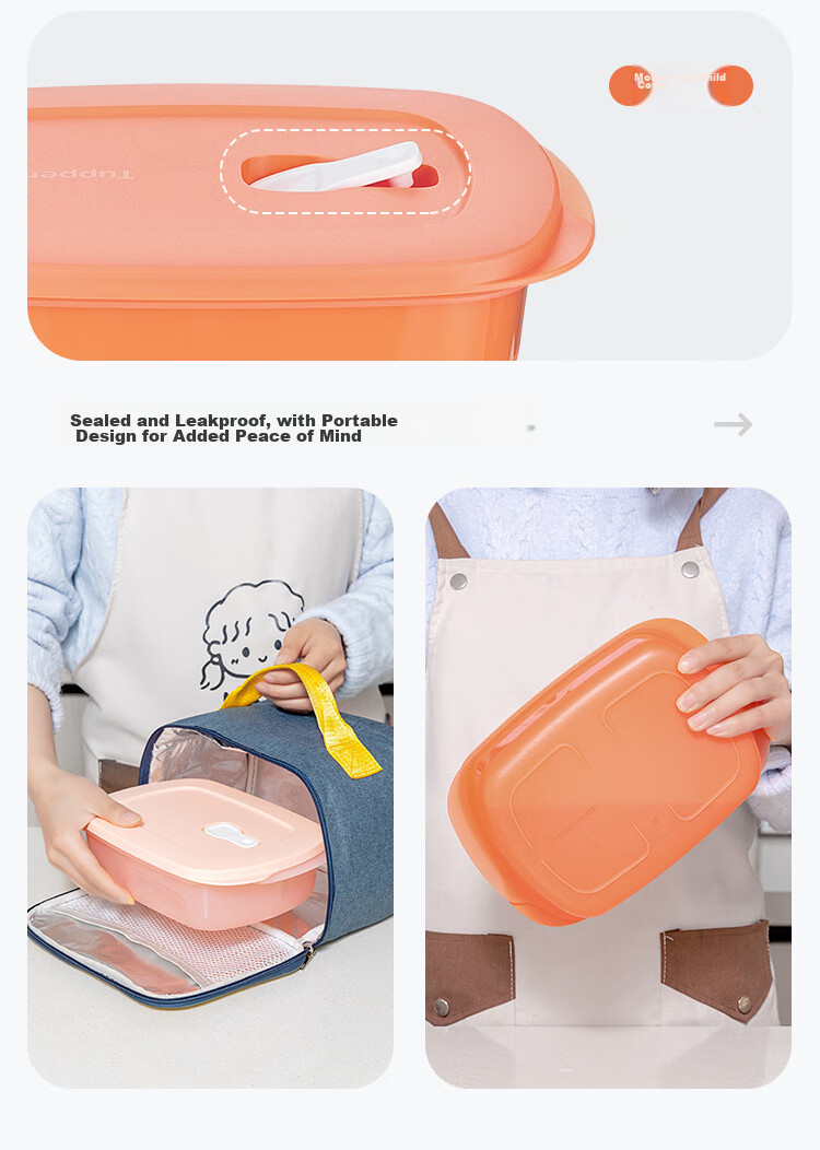 Tupperware Rectangular Lunch Box 1L Microwaveable Portable Sealed Bento Box for Students and Office Workers Macaron Blue 7