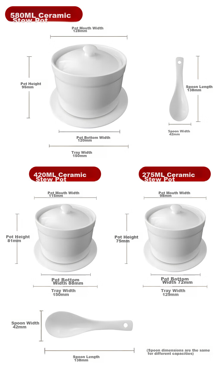 Beisesi Ceramic Bowl, Stew Pot, Double Boiler Pot, Soup Pot, Steamed Egg Custard Bowl, Steaming Pot, Clay Jar, Stew Pot, Bird's Nest Pot with Lid And Spoon, 420ml 6