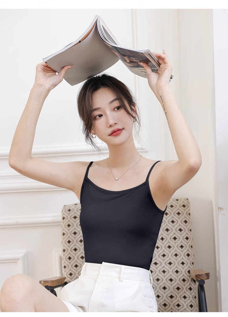 FitonTon, 2-Piece Modal Camisole Tank Top for Women, Thin Undershirt, Sweat-Absorbing And Breathable, Suitable for Outer Wear Or Inner Layering, White And Black 17