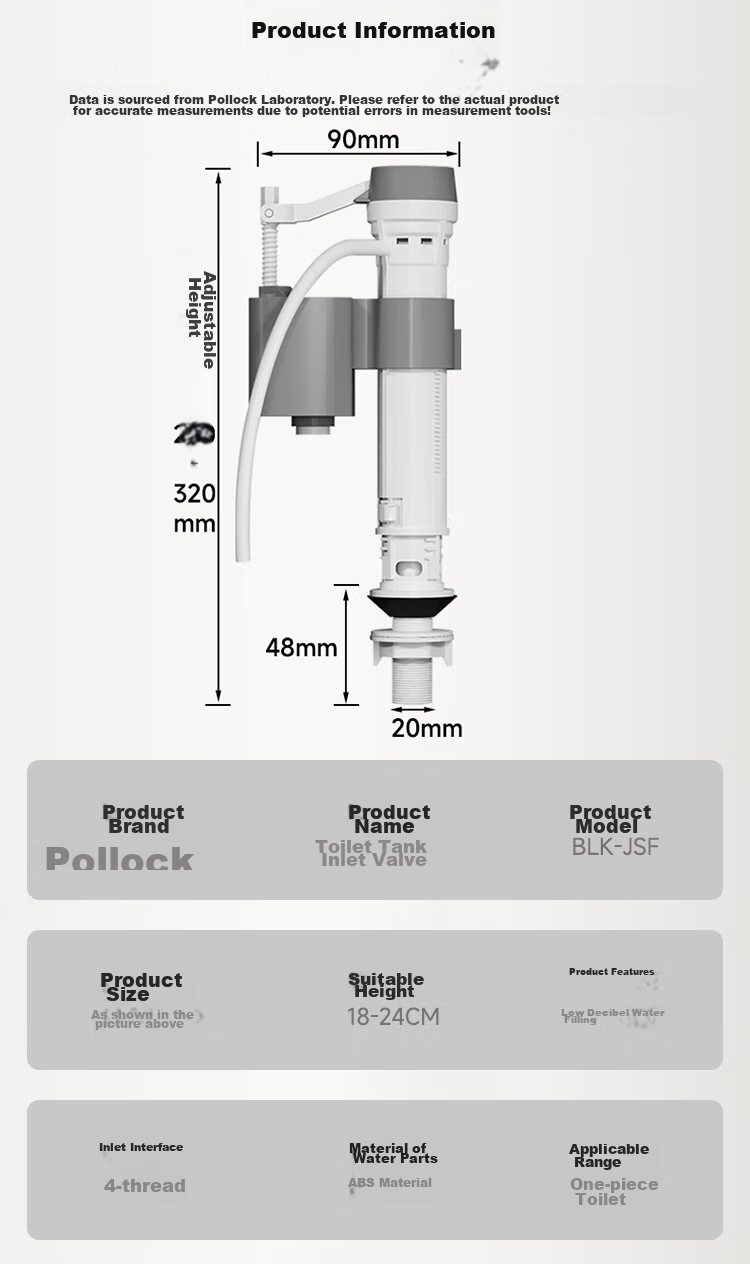 Pollock Toilet Inlet Valve, Toilet Accessories, Bathroom Toilet Water Inlet Valve, Universal Water Tank Inlet, Adjustable Water Flow JSF 12