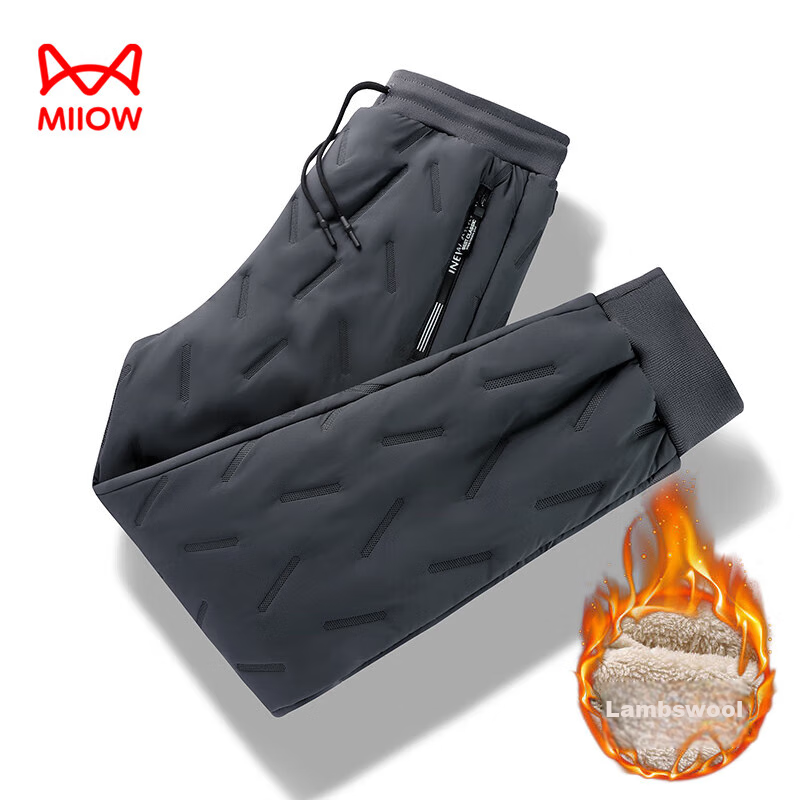 MiiOW Cotton Pants for Men, Winter Casual Plus Size, Fleece-Lined Thick Lambswool, Outdoor Workwear, Sports Warm Trousers for Me