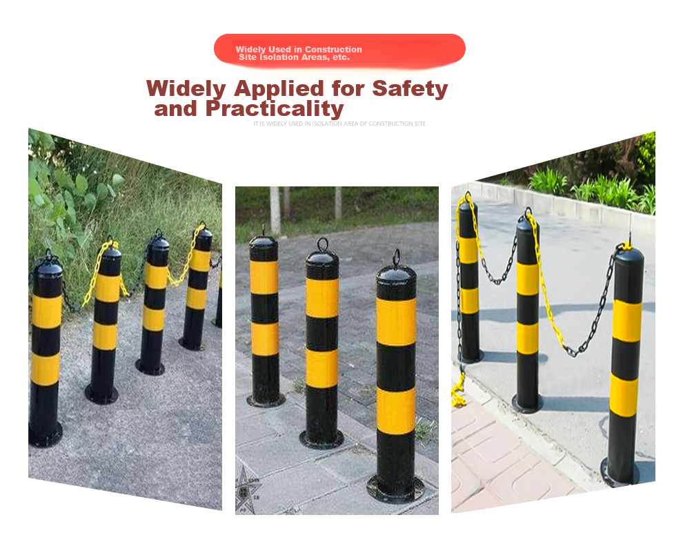 QL Steel Pipe Warning Post, 75cm Isolation Road Bollard, Vehicle Barrier, Crash Barrier, Crystal Grid Reflective Post, Fixed + Screws 2
