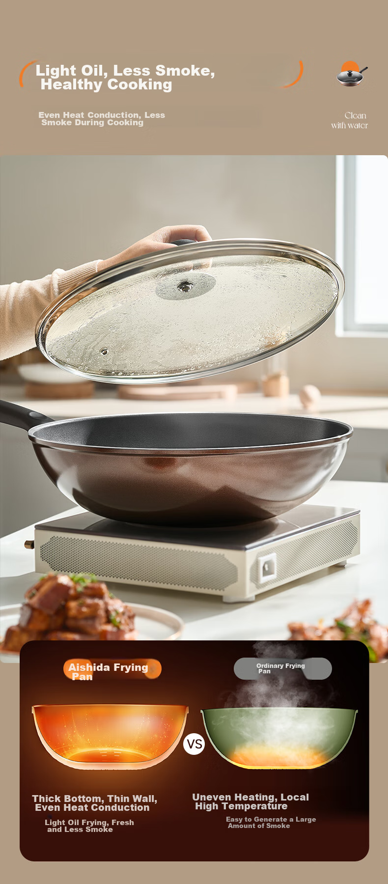 ASD Non-Stick Wok with Coating, Stir-Fry Pan, Frying Pan for Home Use, 28cm, Gas Stove Specific, Champagne Gold, JL28G2WG-K 9