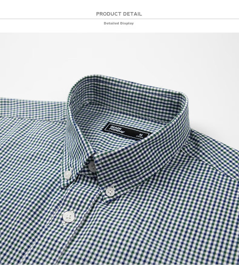 BLACKMONDAY Pure Cotton Brushed Plaid Shirt for Men, Long Sleeve, All Cotton, Wrinkle-Resistant, Formal Business Casual Dress Shirt 13