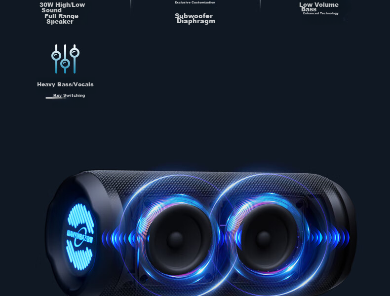 WANYINBA M6 Bluetooth Speaker, 30W Power, High Volume, Outdoor Portable Waterproof Small Speaker, Car-Mounted Cycling, High-Quality Sound, Ultra-Heavy Bass, Blue Long Battery Versio 10