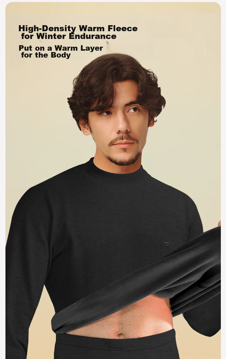 SEPTWOLVES Men's Thermal Underwear Autumn Winter Fleece Lined Far Infrared Heating Mid-High Neck Base Layer Top (Increases Temperature by 9.7°C) 10