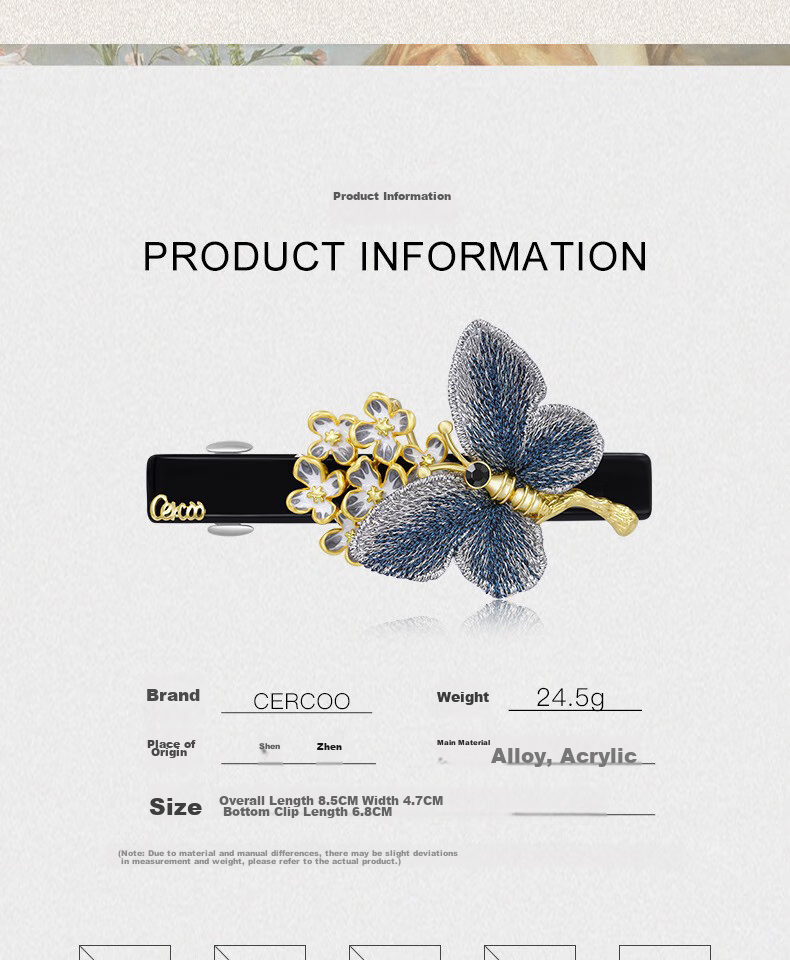 Cercoo Embroidered Butterfly Hair Clip, Elegant Back-Of Barrette, Headpiece with Spring Clip, Hair Accessory, Mid-Autumn Festival Gift 7