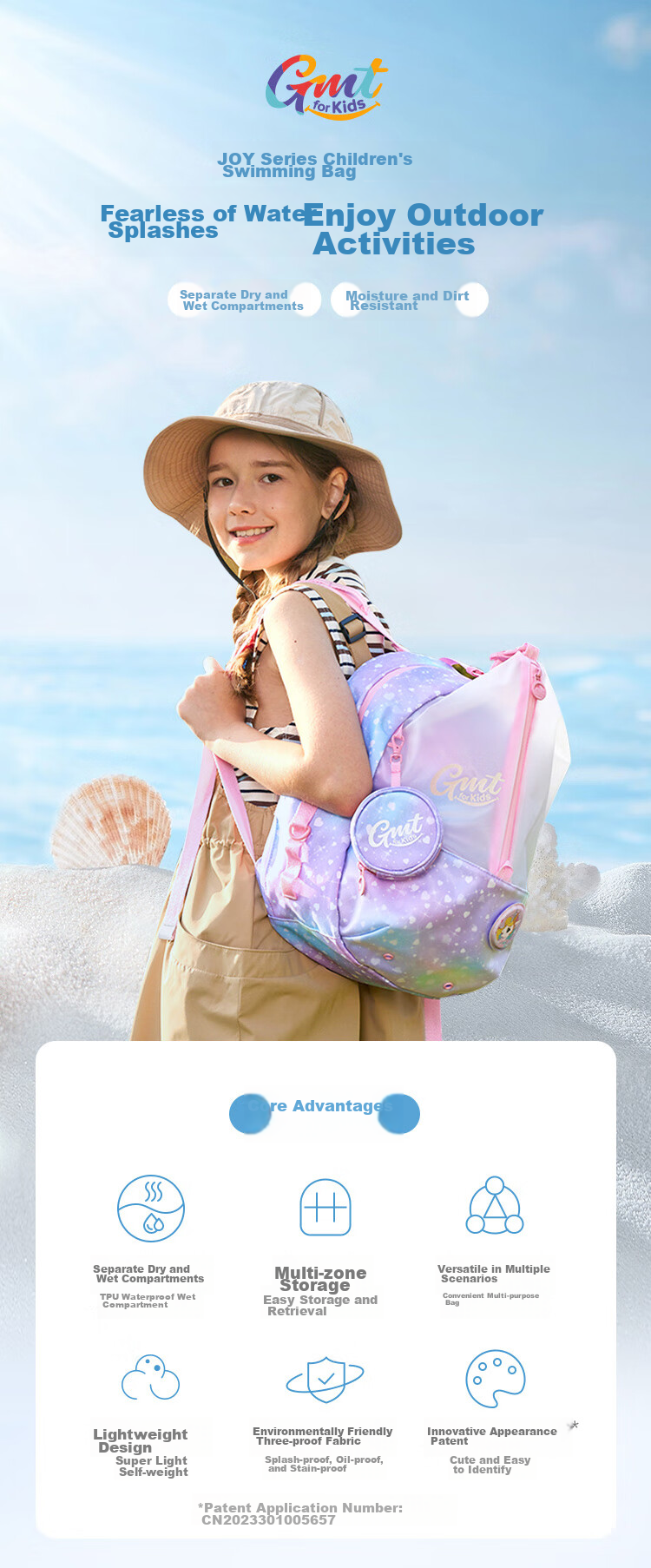 Gmt for Kids Children's Swim Bag, Elementary School Student Dry-Wet Separation Waterproof Backpack, Beach Pool Travel Shoulder Bag, Unicorn Design for Girls 1