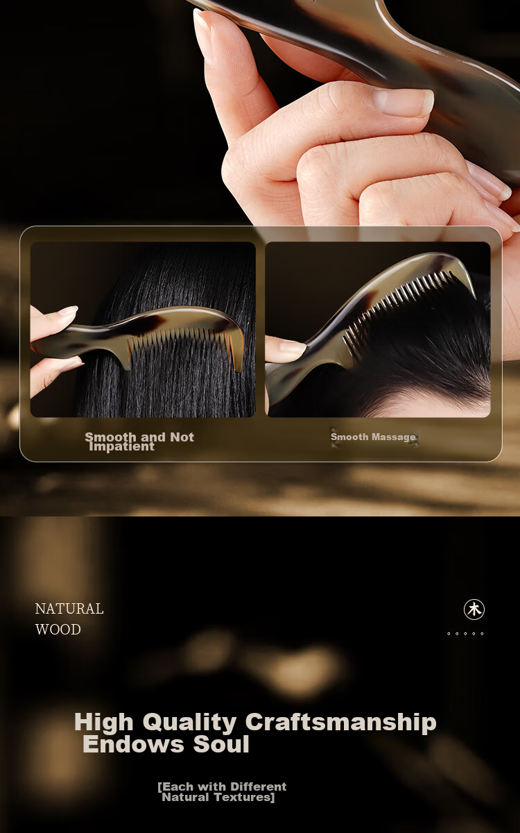 Creative Art Authentic Natural Ox Horn Comb for Men And Women, Massage Meridian Comb, Mid-Autumn Festival Gift for Elders, Teachers, And Girlfriends 9