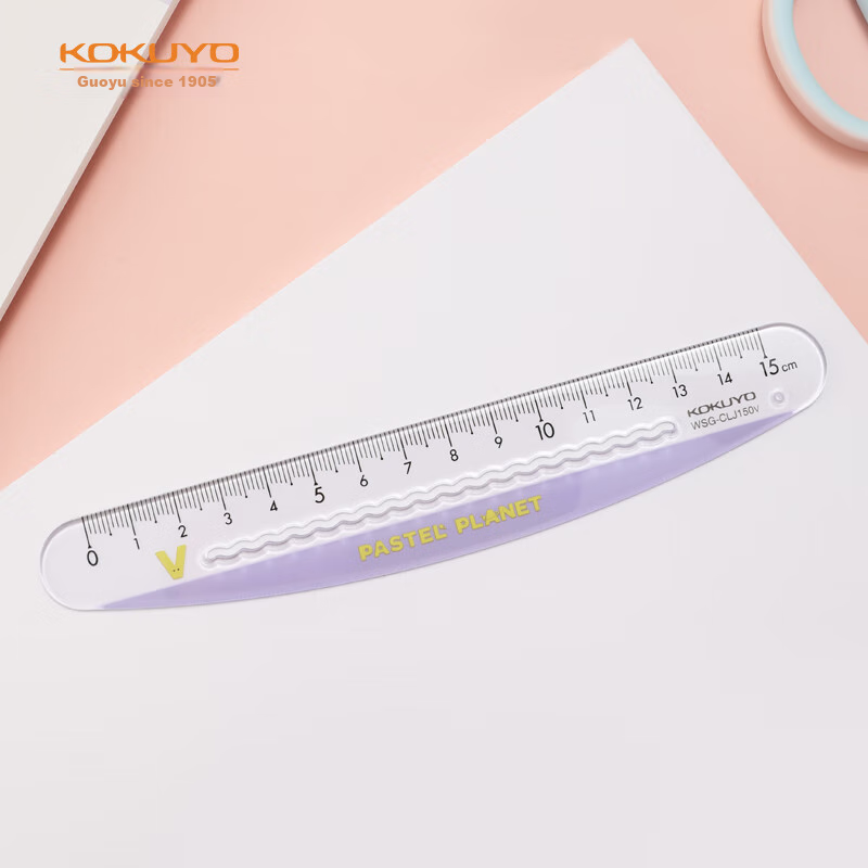 KOKUYO Light-Colored Planet · 15cm Wave Curved Ruler, Transparent Scale, Safe without Sharp Edges, Convenient Line Marking, Purple, WSG-CLJ150NV