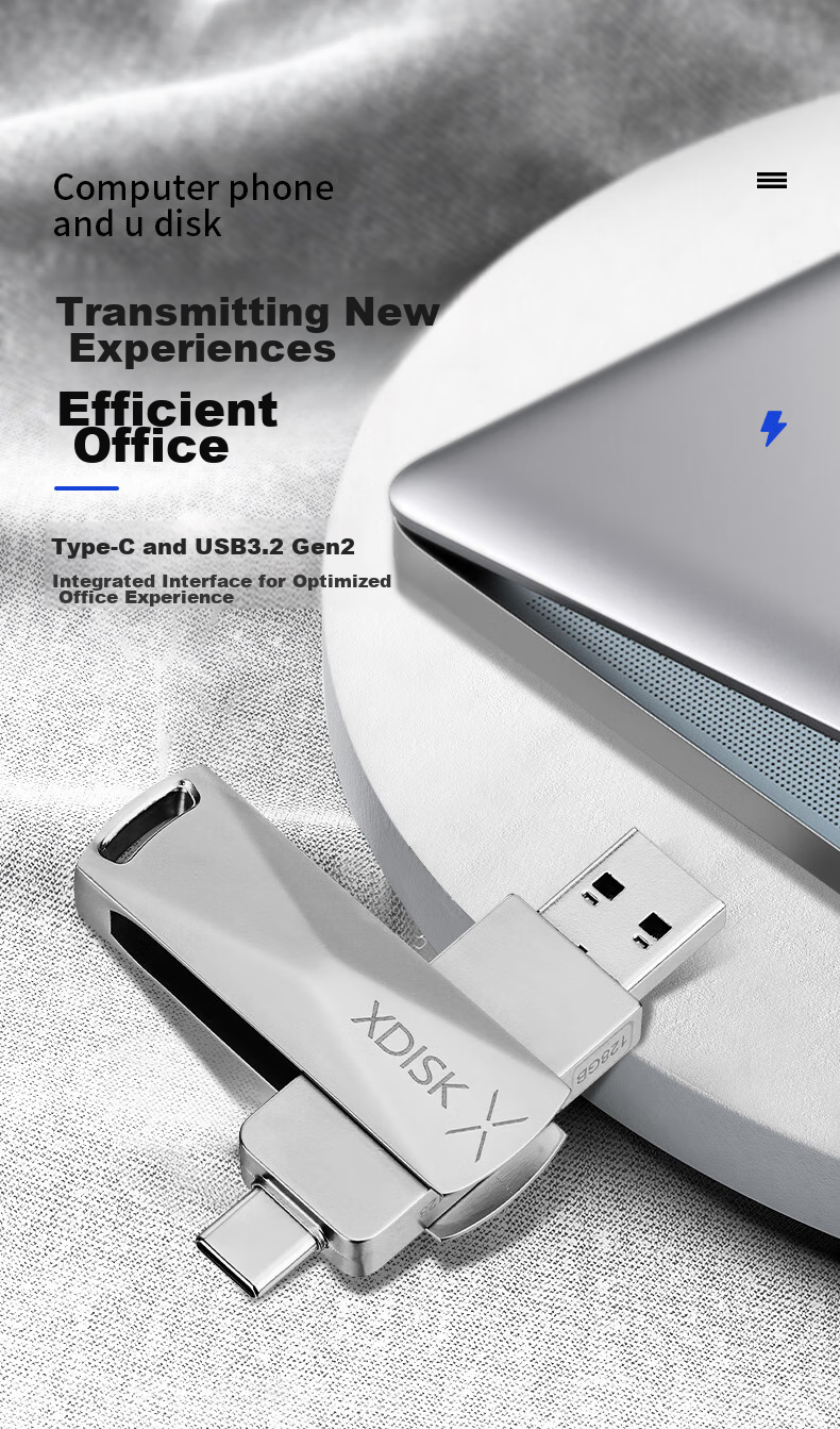 Xiaopan (XDISK) 128GB Portable Solid State USB Flash Drive, USB3.2 Gen2 Type-C Dual Interface M8 Bright Gray High-Speed Flash Drive, Large Capacity, Read Speed 550m/s, Computer And Phone USB Drive 4