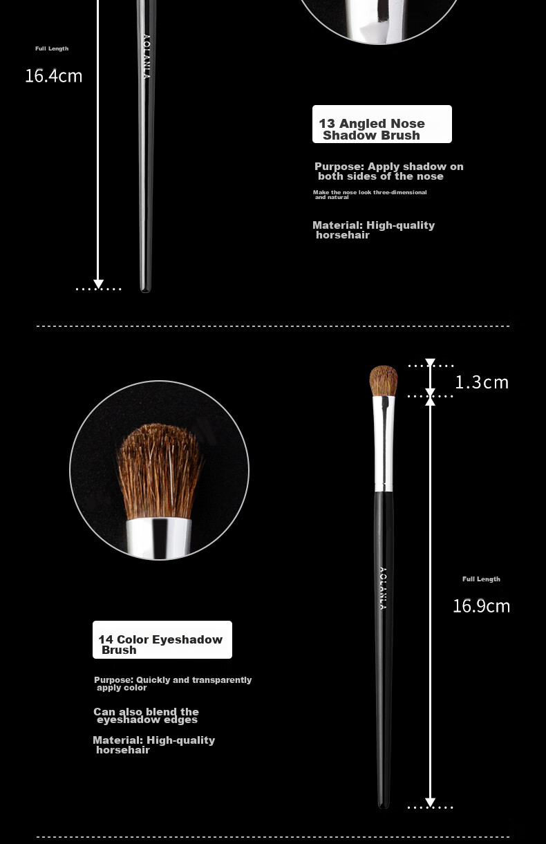 AOLANLA Master Series Professional Eyeshadow Brush Set: Small Horse Hair Makeup Brushes for Nose Shadow, Eye Contouring, Blending, And Detail Brushing 9