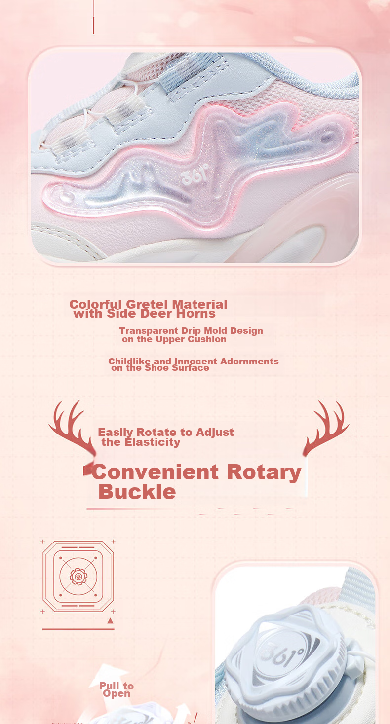 361° Children's Shoes, Kids' Sports Shoes, Winter Girls' Lightweight Leather Casual Shoes with Rotary Buckle, Blue, Size 32 8