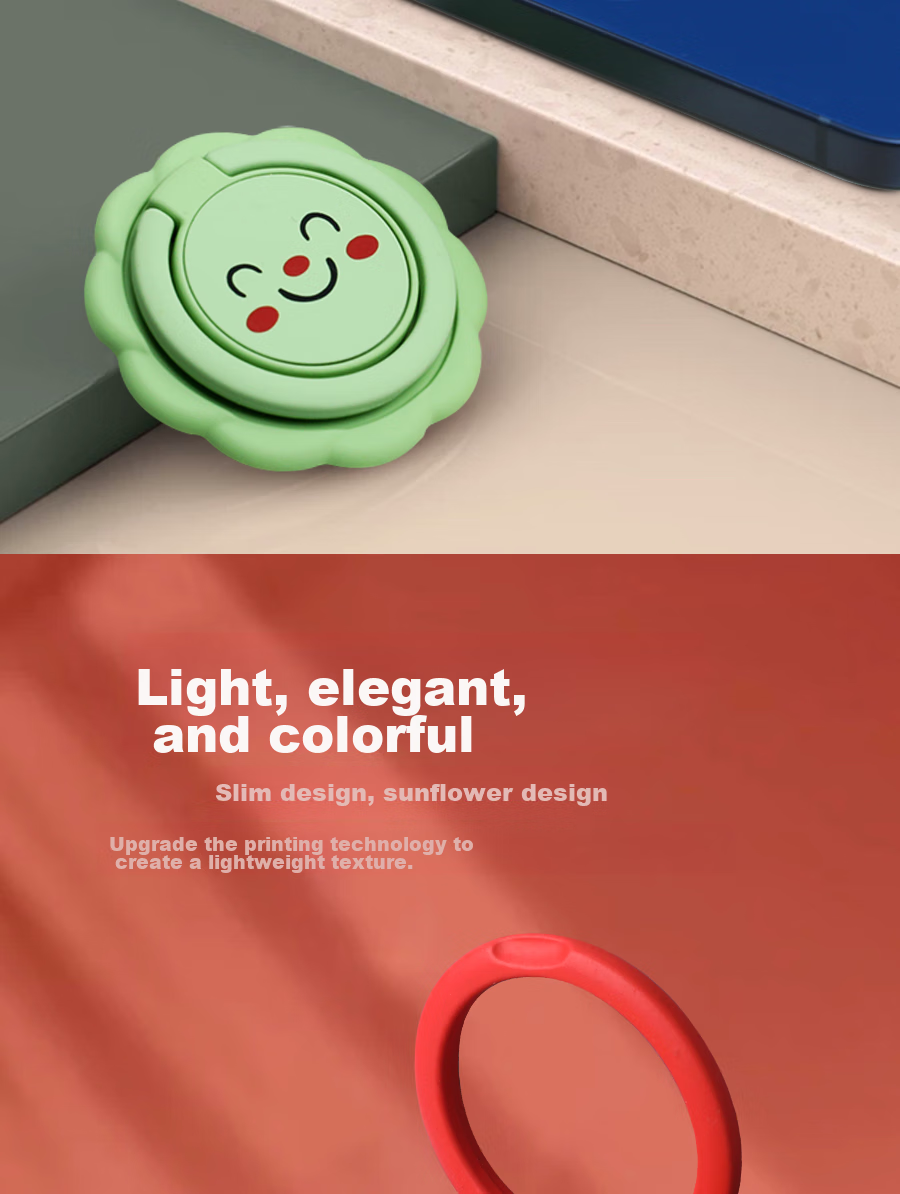ESCASE Phone Stand, Ring Holder Desktop Live Streaming Ultra-Thin Ring Support Back Lazy Phone Holder IPhone12 Huawei Stand Watch TV Cute Smiley Face Style Elegant Black 4