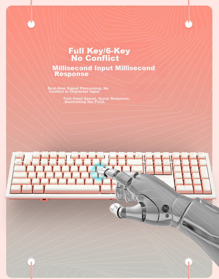 Hyeku X5Pro Wireless Bluetooth Wired Tri-Mode Keyboard with 108 Keys, PBT Keycaps, Peach Bubbles Water, Kaixia BOX Rose Red Switches 16