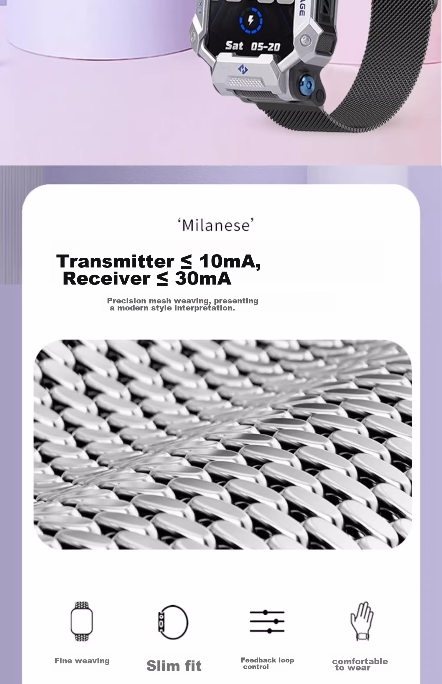 Iboann Compatible Watch Band for Xiaotianc Z11, Magnetic for Z10/Z9/Z8A/Z7S/Z6Pro Smartwatch, Milanese Loop for Z5/Z1/Z2Y/Z3/Z1S/Q1A Children's Accessories 3