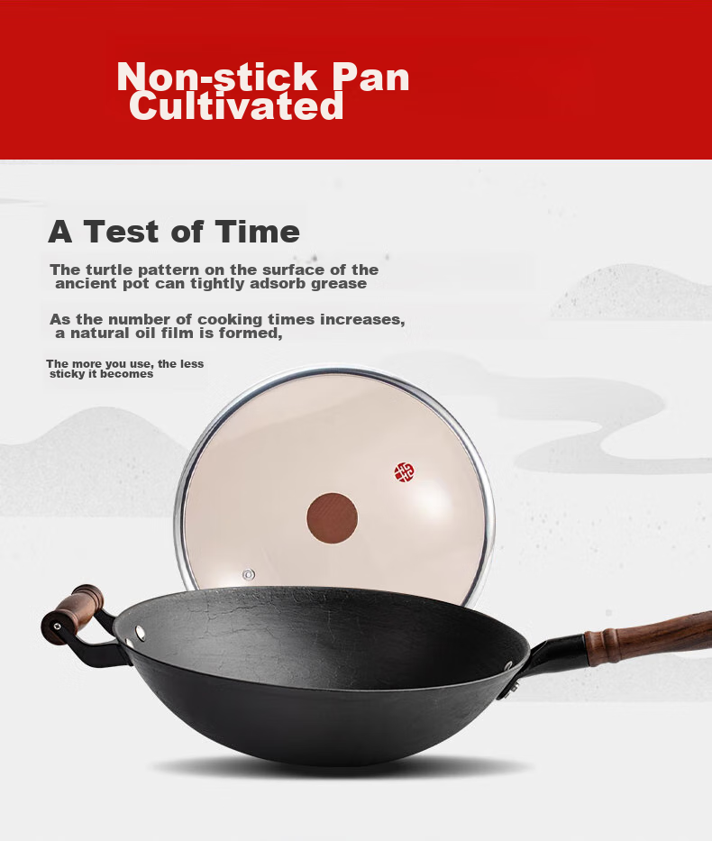 Wang Yuan Ji Cast Iron Frying Pan 36cm Non-Stick Nitride Iron Wok for Gas Stove Household Cooking 11