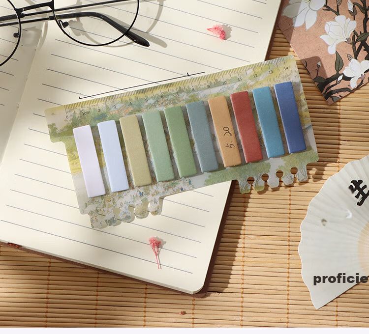 TaTanice Sticky Notes, Ancient Chinese Landscape Ink Painting Style, High-Quality Stickers, Chinese-Style Illustrations, Simple Message Pad, Adhesive Index Tabs, Moonlight White And Clear 10
