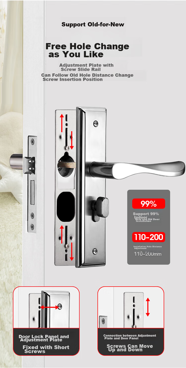 Fly.Globe Door Lock, Interior Bedroom Door Lock, Anti-Theft Stainless Steel, No Hole Modification Required, Adjustable Hole Spacing, Wooden Door Lock 6
