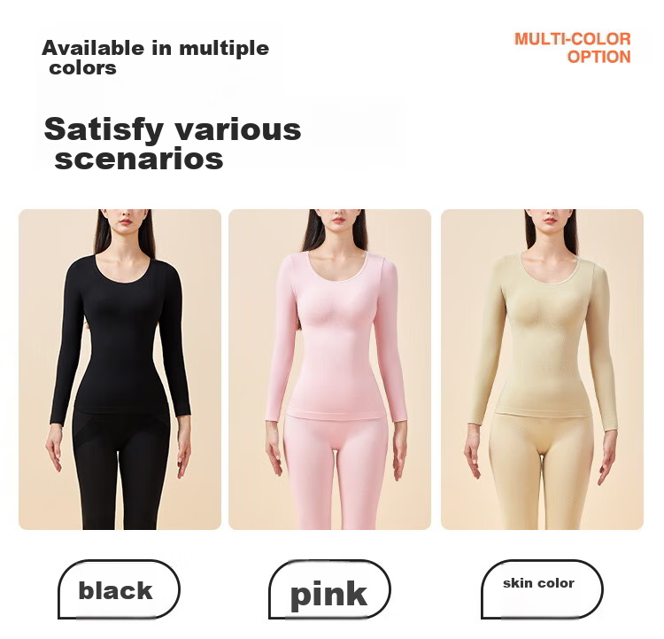LangSha Women's Seamless Thin Autumn And Winter Thermal Underwear Set, Medium Thickness, Body-Shaping Base Layer, Black, Size M 13