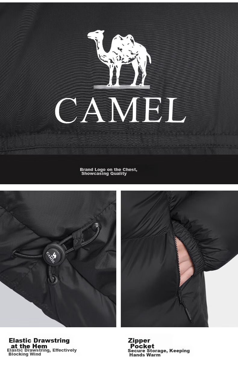 CAMEL [Black Diamond Series] Women's Short Outdoor down Jacket, Ladies' Thickened Warm Hooded Puffer down Coat 34