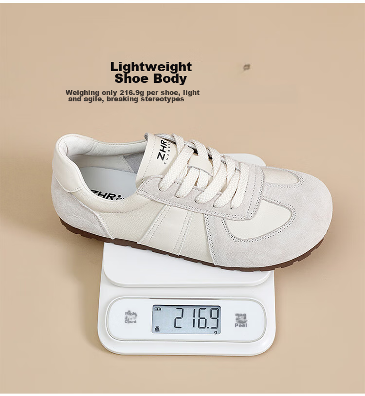 ZHR Casual Shoes for Women, Retro Patchwork Dexun Shoes, Genuine Leather Versatile Sports Shoes for Women, A120 Beige, Size 35 9